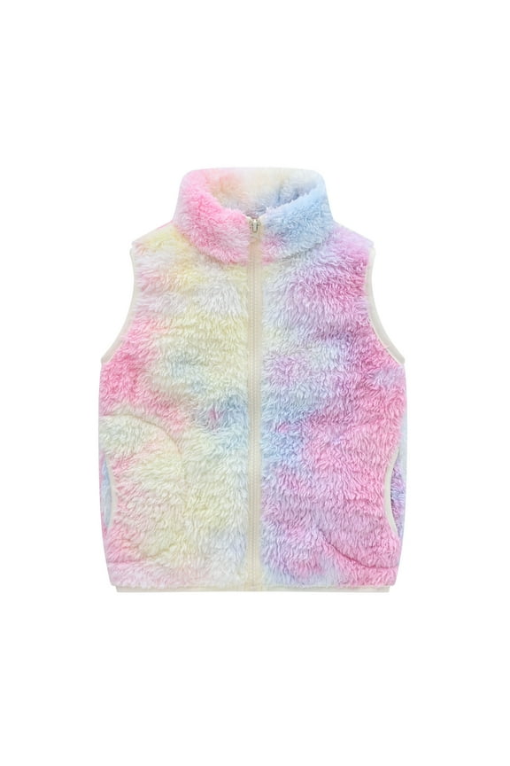 Toddler Boy Girl Print Fleece Vest Sleeveless Jacket Fall Winter Zip Stand Collar Coat with Pocket