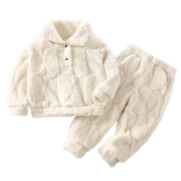 FAIWAD Toddler Boy Girl Thicken Plush Sets Long Sleeve Button Tops with Elastic Waist Pant Kid Fleece Warm Loungewear