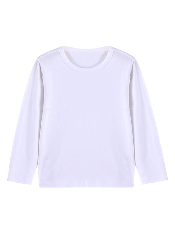 Toddler Boys Girls Basic Solid Color Basic Cotton Tops Long Sleeve Crewneck Plain T-Shirts Kids Casual Pullover Clothes