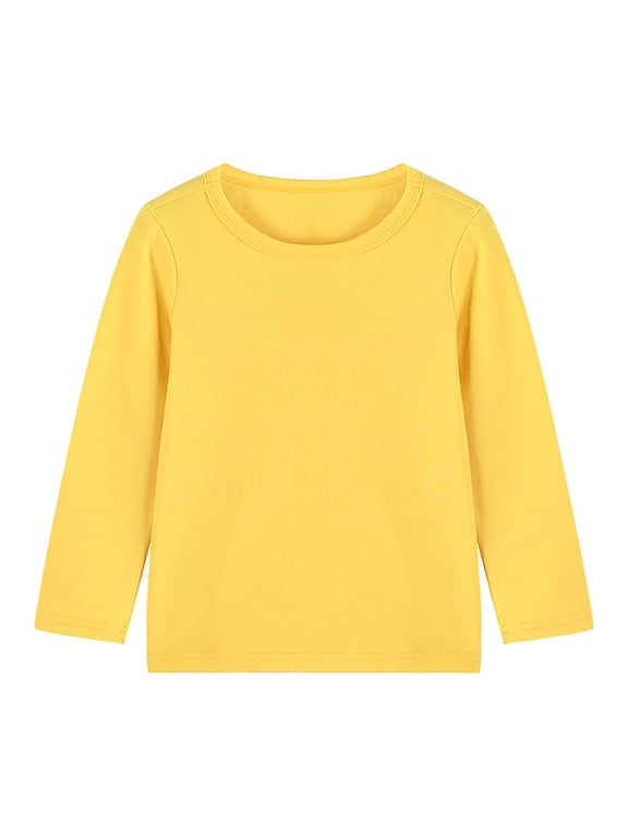 Toddler Boys Girls Basic Solid Color Basic Cotton Tops Long Sleeve Crewneck Plain T-Shirts Kids Casual Pullover Clothes