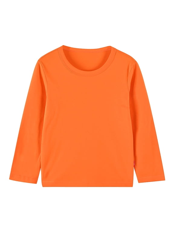 Toddler Boys Girls Basic Solid Color Basic Cotton Tops Long Sleeve Crewneck Plain T-Shirts Kids Casual Pullover Clothes