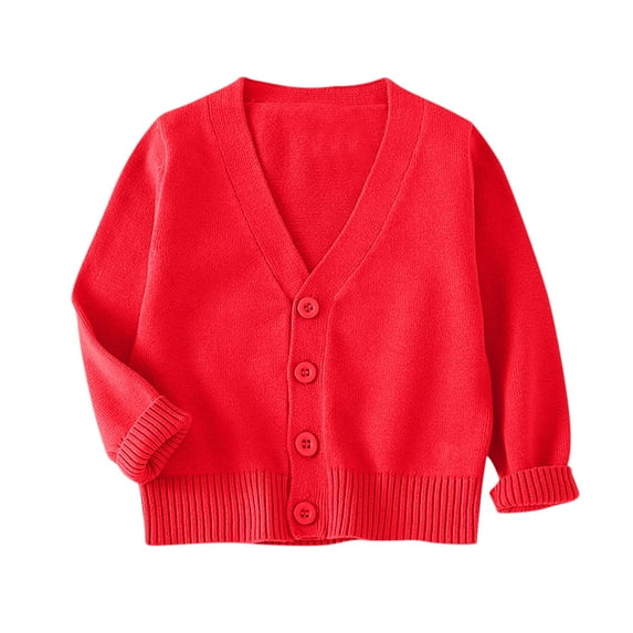 FAIWAD Toddler Boys Girls Cardigan Sweaters Kids Long Sleeve Button Cotton School Uniform Knit Outwear 2-10Y