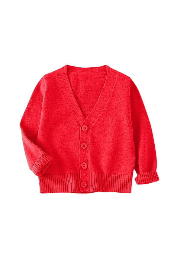 Toddler Boys Girls Cardigan Sweaters Kids Long Sleeve Button Cotton School Uniform Knit Outwear 2-10Y
