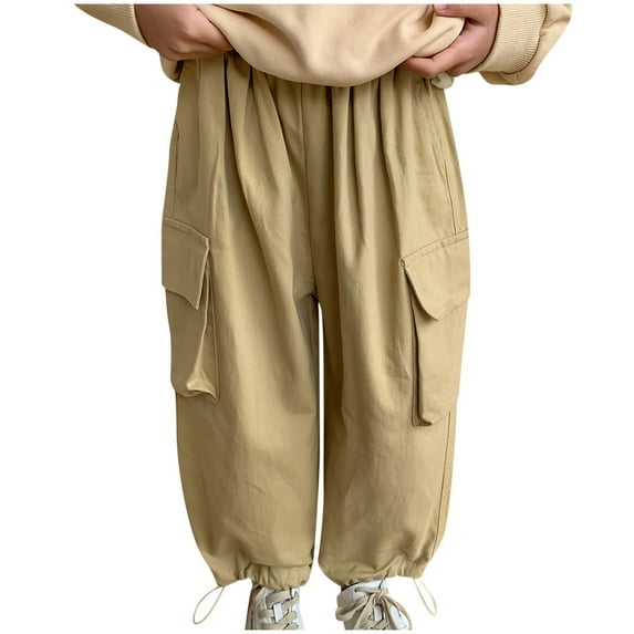 FAIWAD Toddler Boys Girls Casual Cargo Jogger Pants Elastic High Waist Pockets Trousers Kids Trendy Streetwear Baggy Pants