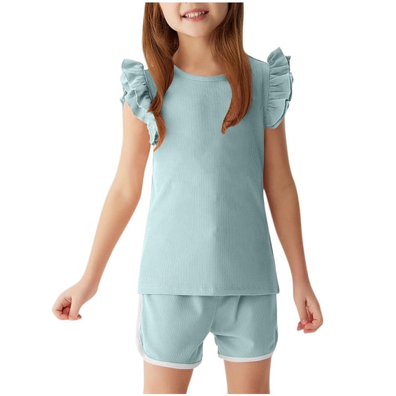 FAIWAD Toddler Clothes Kids Girls Summer Cute Outfits 2 Piece Ruffle Tank Tops and and Shorts Outfits 1-6Y