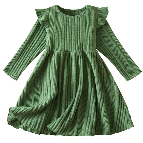 FAIWAD Toddler Girl Christmas Dress Kids Ribbed Knit Sweater Dresses Ruffle Long Sleeve A-Line Fall Winter Dresses