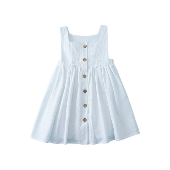 FAIWAD Toddler Girl Cotton Linen Dress Sleeveless Button Down Summer Casual Sundress A-line Dress