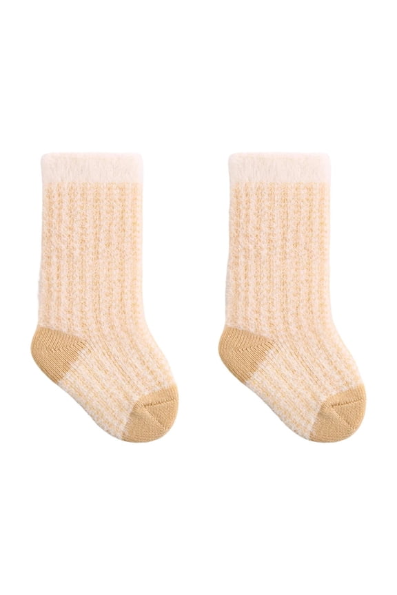 Toddler Girls Boys Fleece Mid-Calf Socks Kids Non-Slip Plush Thicken Warm Sleeping Home Socks
