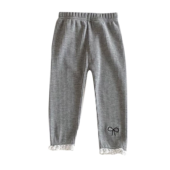 FAIWAD Toddler Girls Cotton Pants Ribbed Knit Lace Trim Bottom Pants Casual Comfy Bow Tights