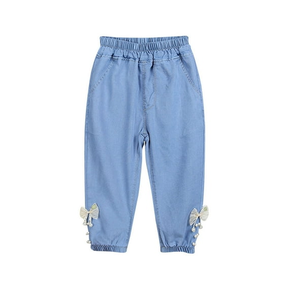FAIWAD Toddler Girls Denim Pants Summer Casual Comfort Daily Wear Thin Jeans Girls Bowknot Classic Trousers for Kids