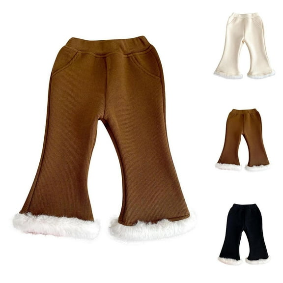 FAIWAD Toddler Girls Flare Pants Kids Elastic Waist Fleece Corduroy Warm Fuzzy Pants Sweatpants for Teen