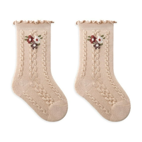 FAIWAD Toddler Girls Floral Embroidered Sock Kids Lace Ruffle Trim Knitted Comfy Cotton Sock Gift