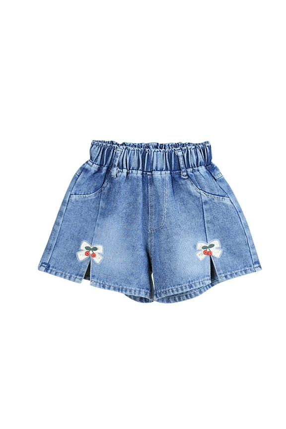 Toddler Girls Jean Shorts Girls Summer Elastic Waist Thin Denim Shorts Casual Cute Skirted Shorts for Kids 2-7Y
