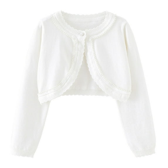 FAIWAD Toddler Girls Long Sleeve Lace Shrug Cardigan Kids Knitted Sweater Cover Up Button Closure Cropped Tops