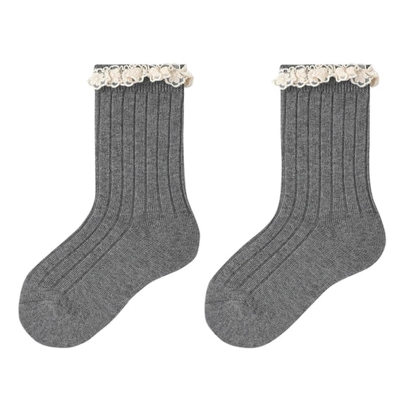 FAIWAD Toddler Girls Princess Socks Lace Ruffle Cute Knitted Socks Kids Dress School Uniform Mid Crew Socks