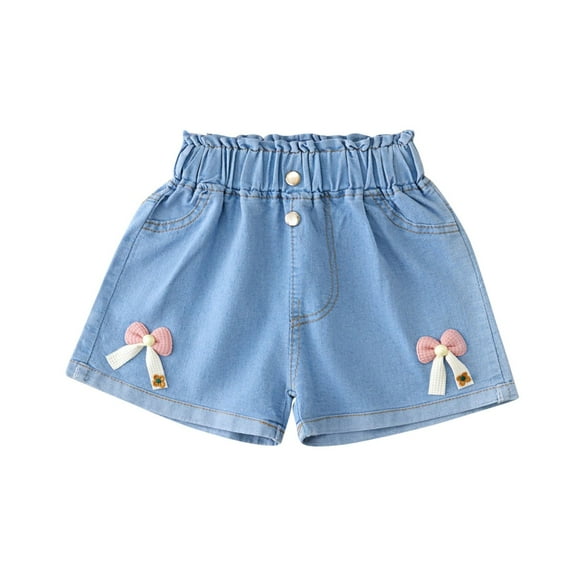 FAIWAD Toddler Girls Summer Denim Shorts Casual Comfort Cute Bowknot Jeans Shorts Girls Elastic Waisted Breathable Thin Shorts