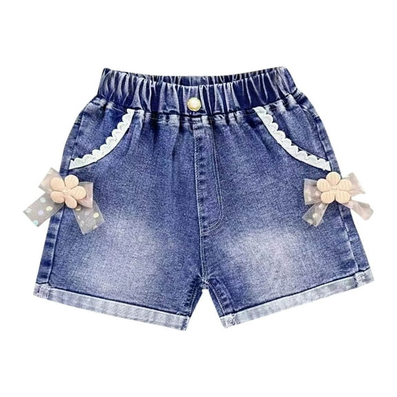 FAIWAD Toddler Girls Summer Jeans Shorts Casual Elastic Waisted Stretchy Bowknot Denim Shorts Cute Daily Clothing