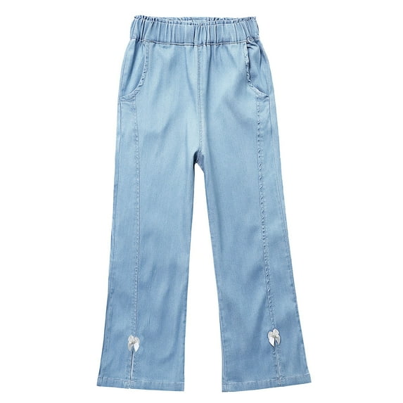 FAIWAD Toddler Girls Summer Thin Jeans Casual Elastic Waist Lightweight Bell Bottoms Jeans Kids Classic Breathable Denim Pants