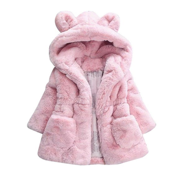 FAIWAD Toddler Girls Winter Fleece Plush Coat Kids Hooded Fuzzy Thicken Warm Outwear Jackets