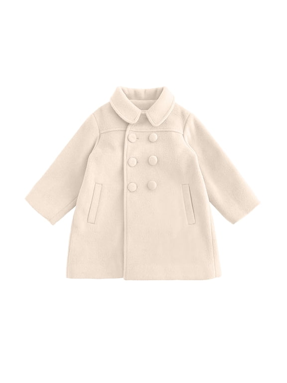 Toddler Girls Woolen Dress Coat Warm Jacket Long Sleeve Button Trench Coat Kids Peacoat Outwear Clothes 2-7Y