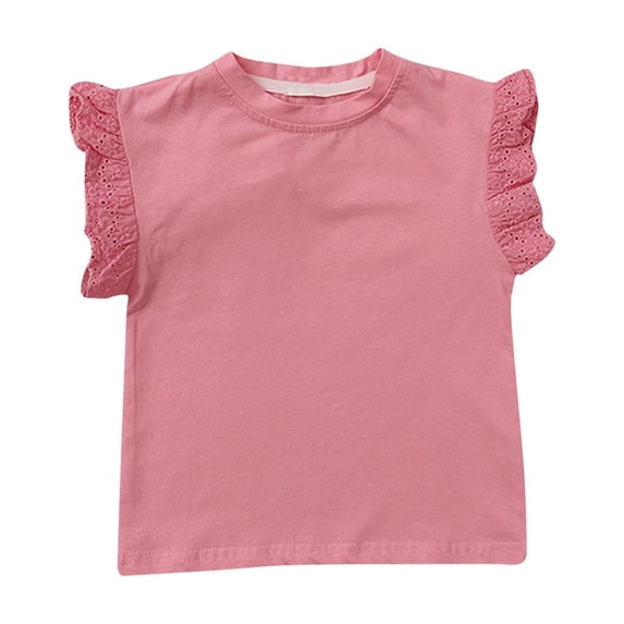 FAIWAD Toddler Kids Baby Girl Outfits Princess Vest Ruffle Flying Sleeve Tops Solid Color Tees Clothes 2-8 Years