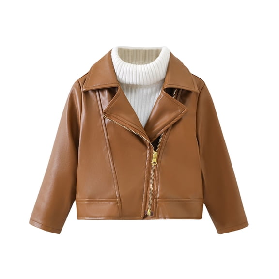 FAIWAD Toddler Kids Boys Girls Leather Jacket Unisex Kids Zipper Waterproof Short Outwear Children Trendy Coat