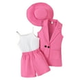 thumbnail image 1 of FAIWAD Toddler Kids Girls 4 Piece Outfits Sleeveless Blazer Suit Strape Vest Shorts Pants with Hat, 1 of 3