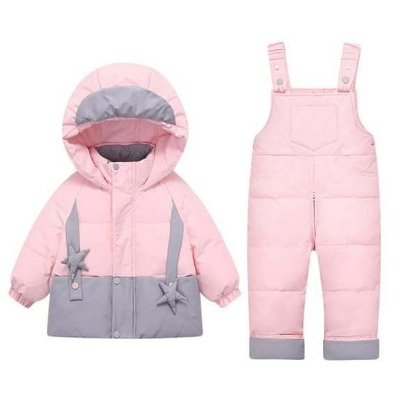 FAIWAD Toddler Snowsuit Winter Thicken Hooded Ski Set Puffer Down Jacket and Snow Ski Bib Pants Cute Warm 2 Piece Outfits