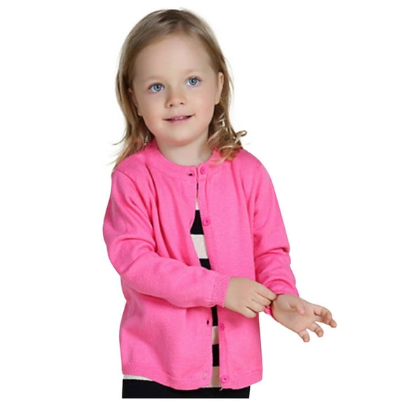 FAIWAD Toddler Solid Color Sweater Cardigan Long Sleeve Plain Button Knitted Cotton Coat Boys Girls School Uniforms