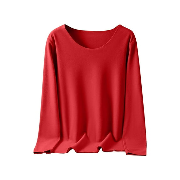 FAIWAD Tops for Women Long Sleeve Round Neck Thermal Underwear Casual Loose Fleece Underwear Homewear