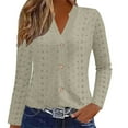 thumbnail image 1 of FAIWAD Tops for Women Long Sleeve V Neck Button Down Lace Eyelet Blouse Dressy Casual Texture Shirts, 1 of 4
