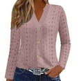 thumbnail image 1 of FAIWAD Tops for Women Long Sleeve V Neck Button Down Lace Eyelet Blouse Dressy Casual Texture Shirts, 1 of 3