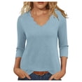 thumbnail image 1 of FAIWAD Tops for Women Trendy 3/4 Sleeve Solid Color V Neck Dressy Loose Shirts Casual Going Out Clothes, 1 of 6