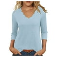 thumbnail image 1 of FAIWAD Tops for Women Trendy 3/4 Sleeve Solid Color V Neck Dressy Loose Shirts Casual Going Out Clothes, 1 of 6
