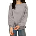 thumbnail image 1 of FAIWAD Tops for Women Trendy Side Split Crew Neck Long Sleeve Pullover Casual Lightweight Blouse, 1 of 3