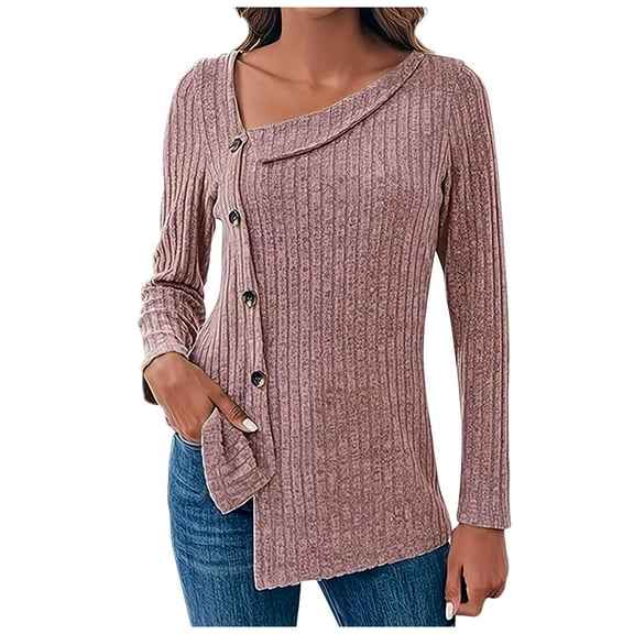 FAIWAD Tunic Tops for Womens Long Sleeve V Neck Button Split Irregular Hem Loose Pullover Tops