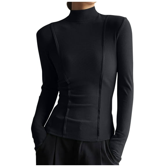 FAIWAD Turtleneck Undershirts for Womens Long Sleeve Slim Stretch Solid Color Pullover Tops