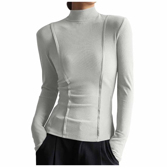 FAIWAD Turtleneck Undershirts for Womens Long Sleeve Slim Stretch Solid Color Pullover Tops