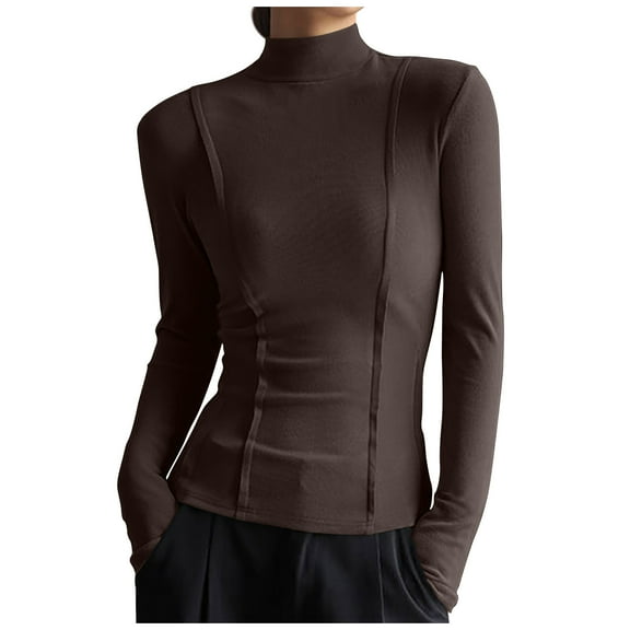 FAIWAD Turtleneck Undershirts for Womens Long Sleeve Slim Stretch Solid Color Pullover Tops