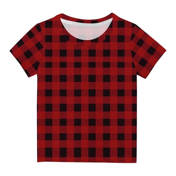 FAIWAD Unisex Boys Girls Summer T-Shirts Short Sleeve Plaid Print Pullover Tops Casual Baggy Going Out Tops