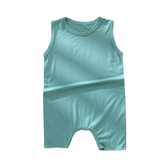 FAIWAD Unisex Cotton Rompers Sleeveless Round Neck Stretch Jumpsuits Spring Summer Button Open Crotch Rompers