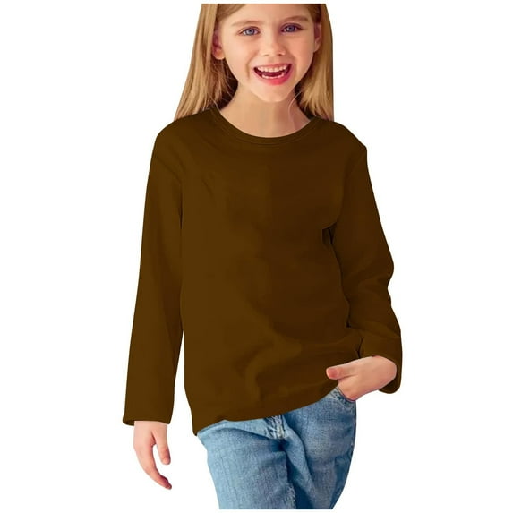 FAIWAD Unisex Kids Classic Tops Casual Crewneck Long Sleeve Solid Color Undershirts Spring Fall Outfits
