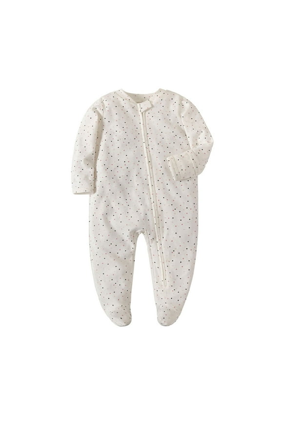 Unisex Newborn Baby Boy Girl Zipper Romper Toddler Print Long Sleeve Footed Jumpsuit 0-12 Months