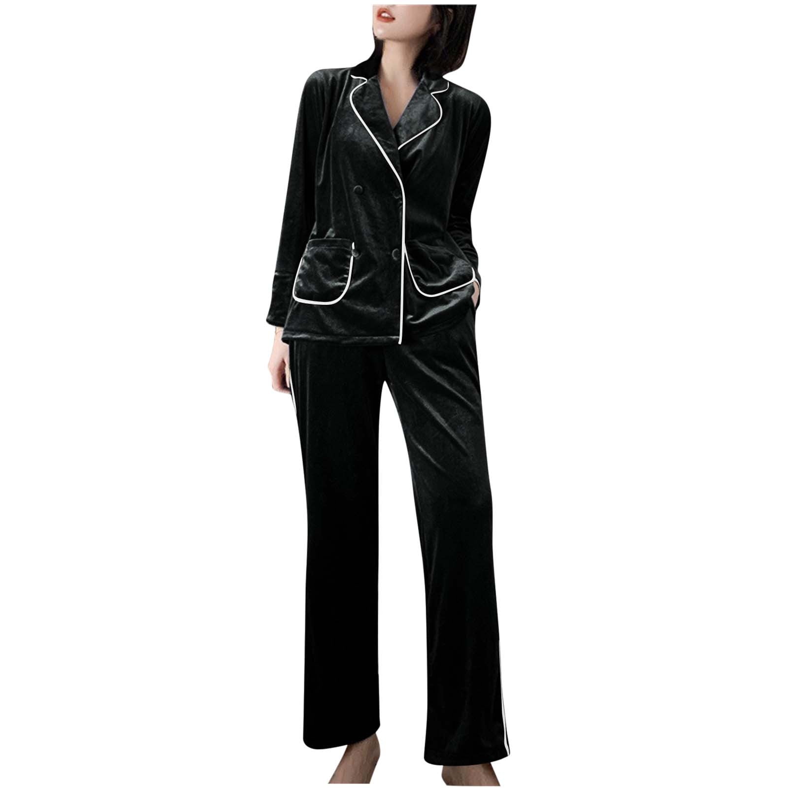 FAIWAD Velour Pajamas Set for Women Fall Winter Long Sleeve Trousers