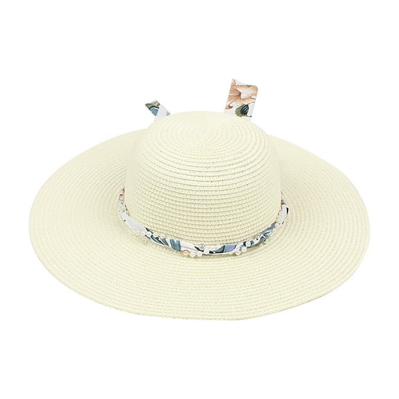 FAIWAD Wide Brim Floppy Straw Sun Hat Women's Girls Summer Beach Outdoors Bucket Hat Travel Foldable Hat