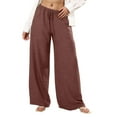 thumbnail image 1 of FAIWAD Wide Leg Linen Pants for Women Summer Flowy High Waisted Drawstring Palazzo Pants Beach Vacation Boho Pants, 1 of 6