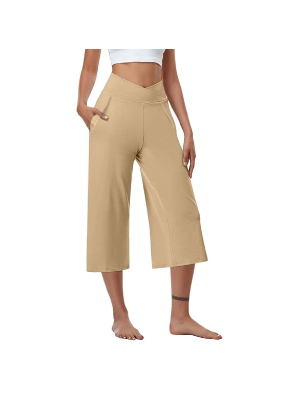 Wide Leg Pants Woman Elastic High Waisted Stretch Yoga Pants Plus Size Athletic Workout Capris