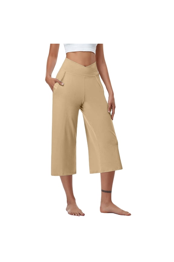 Wide Leg Pants Woman Elastic High Waisted Stretch Yoga Pants Plus Size Athletic Workout Capris