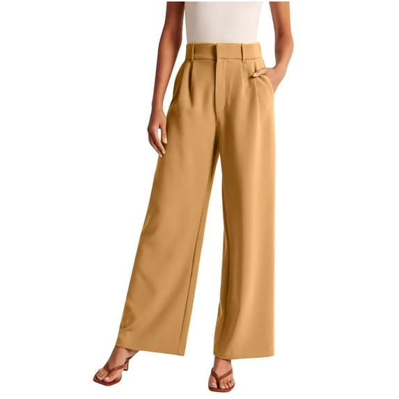 FAIWAD Wide Leg Suit Pants for Women High Waisted Elastic Dress Pants Office Work Business Straight Pants (5X-Large, Khaki)