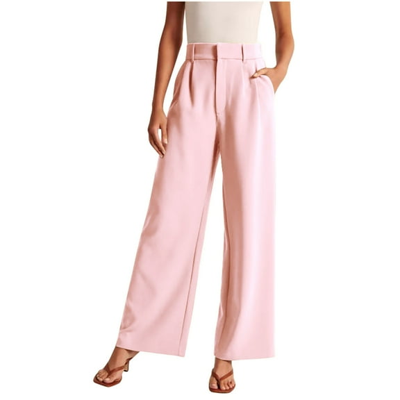 FAIWAD Wide Leg Suit Pants for Women High Waisted Elastic Dress Pants Office Work Business Straight Pants (Large, Pink)